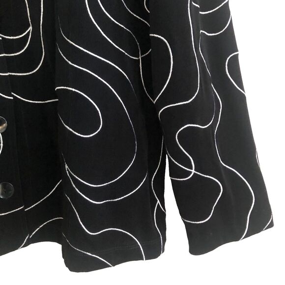 Chicos Travelers Jacket Womens Sz 3 XL Button Front Black White Embroidery Art - Picture 7 of 14